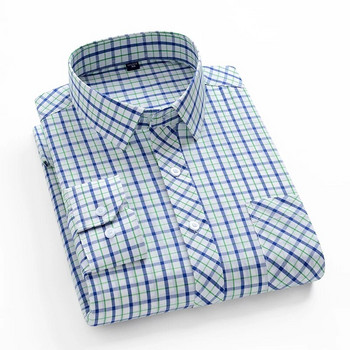 100% памук Мъжка оксфордска памучна риза с дълги ръкави Ежедневна тънка карирана риза с копчета Мъжки бизнес работни ризи Риза с голям размер