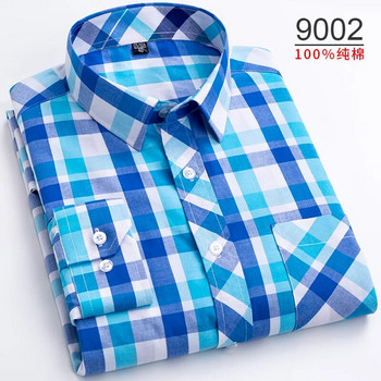 100% памук Мъжка оксфордска памучна риза с дълги ръкави Ежедневна тънка карирана риза с копчета Мъжки бизнес работни ризи Риза с голям размер
