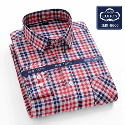 100% kokvilnas vīriešu Oksfordas kokvilnas krekls ar garām piedurknēm Ikdienas slaidas pogas Plaids krekls Vīriešu darba krekli Kleitas krekls Liela izmēra
