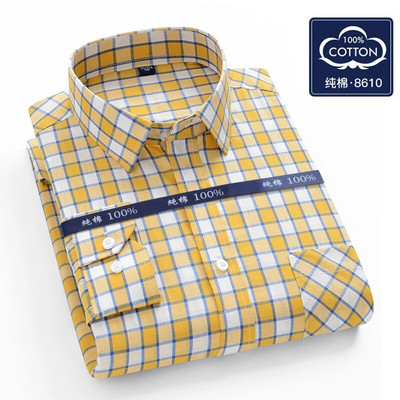 100% kokvilnas vīriešu Oksfordas kokvilnas krekls ar garām piedurknēm Ikdienas slaidas pogas Plaids krekls Vīriešu darba krekli Kleitas krekls Liela izmēra