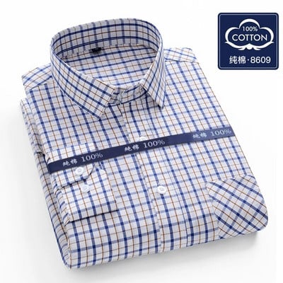 100% kokvilnas vīriešu Oksfordas kokvilnas krekls ar garām piedurknēm Ikdienas slaidas pogas Plaids krekls Vīriešu darba krekli Kleitas krekls Liela izmēra