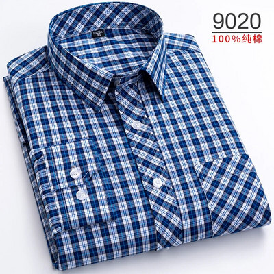 100% kokvilnas vīriešu Oksfordas kokvilnas krekls ar garām piedurknēm Ikdienas slaidas pogas Plaids krekls Vīriešu darba krekli Kleitas krekls Liela izmēra