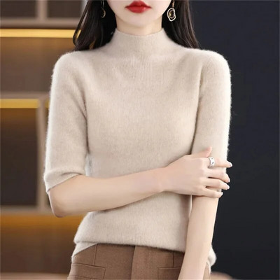 Sieviešu džemperis Pavasaris Vasaras Trikotāžas Puloveri Apkaklīti Slim Fit Botting Krekli Īsām piedurknēm Mīksta Trikotāža Džemperi Džemperi