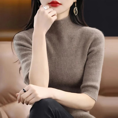 Sieviešu džemperis Pavasaris Vasaras Trikotāžas Puloveri Apkaklīti Slim Fit Botting Krekli Īsām piedurknēm Mīksta Trikotāža Džemperi Džemperi