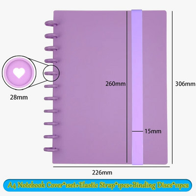 Sēņu caurumu iesiešana A4 krāsu dienasgrāmatas piezīmjdatora vāks ar vaļīgām lapām ar elastīgu siksnu 11 gab.