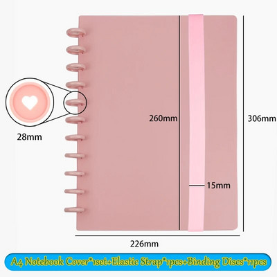 Sēņu caurumu iesiešana A4 krāsu dienasgrāmatas piezīmjdatora vāks ar vaļīgām lapām ar elastīgu siksnu 11 gab.