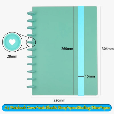 Sēņu caurumu iesiešana A4 krāsu dienasgrāmatas piezīmjdatora vāks ar vaļīgām lapām ar elastīgu siksnu 11 gab.