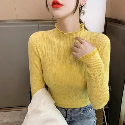 2023 New Autumn Winter Women Half Tutleneck Sweater Knitted Jumpers Solid Loose Cashmere Pullovers Bottoming Sweaters Soft Pull