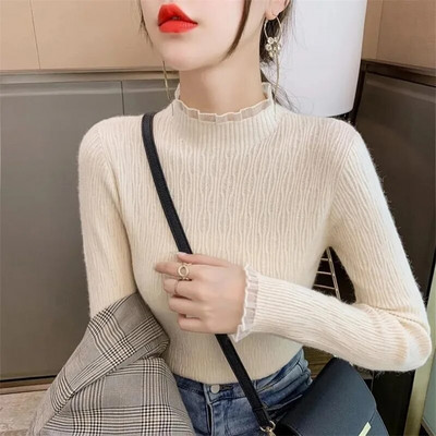 2023-as új, őszi, téli női, fél hosszúnyakú pulóver kötött pulóverek tömör laza kasmír pulóverek alsó pulóverek, puha húzás