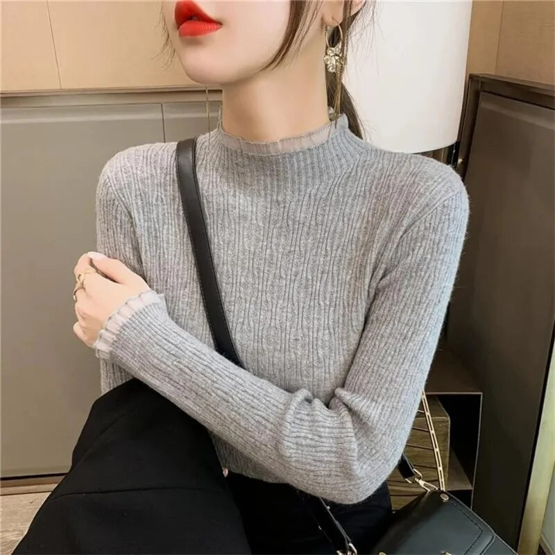 2023-as új, őszi, téli női, fél hosszúnyakú pulóver kötött pulóverek tömör laza kasmír pulóverek alsó pulóverek, puha húzás