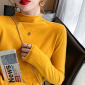 Sieviešu džemperis pavasaris rudens trikotāžas džemperi ar apkakli Slim Fit apakšu krekli Solid soft trikotāža Džemperi Pamata džemperi