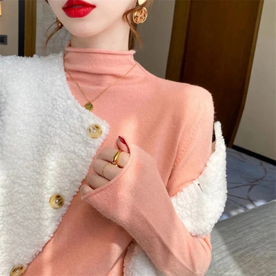 Sieviešu džemperis pavasaris rudens trikotāžas džemperi ar apkakli Slim Fit apakšu krekli Solid soft trikotāža Džemperi Pamata džemperi