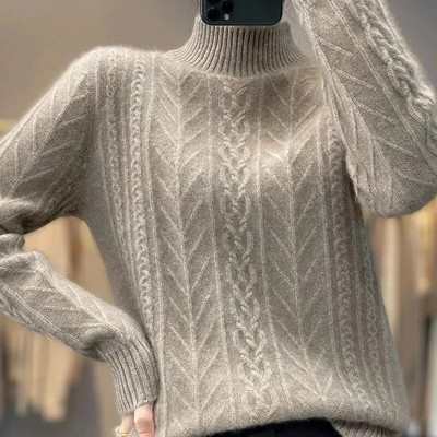 Sieviešu džemperis rudens ziemas bruņurupuča trikotāža Korejiešu ikdienišķs krekls ar biezu apakšu Modes trikotāžas puloveri rozā silti džemperi