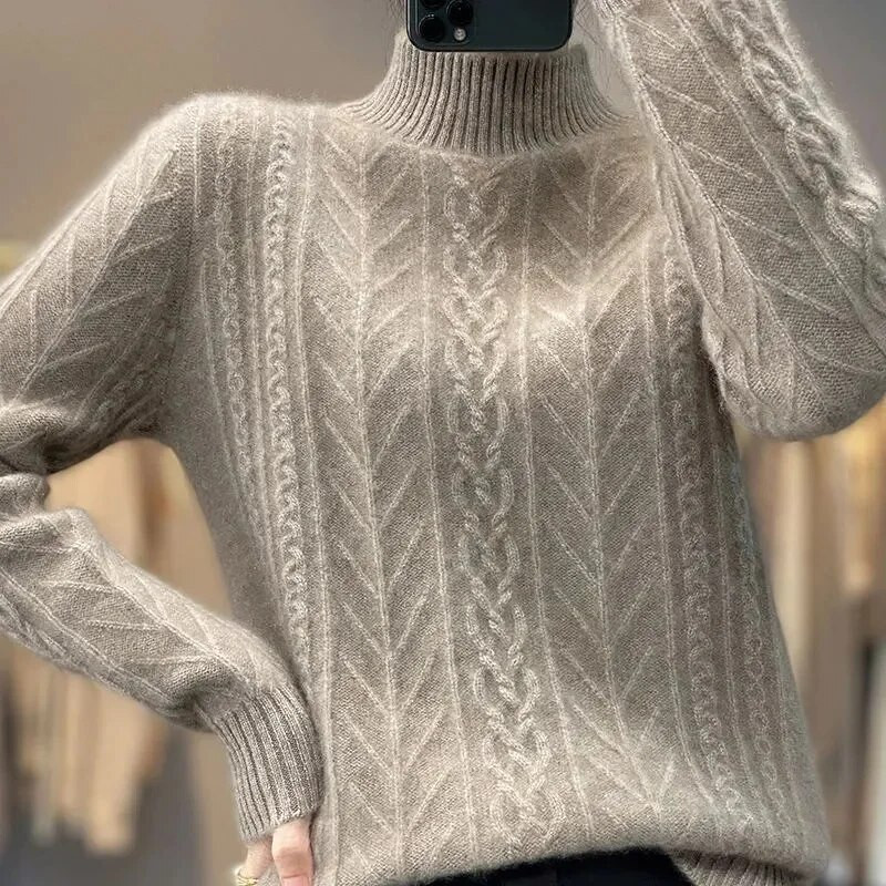 Sieviešu džemperis rudens ziemas bruņurupuča trikotāža Korejiešu ikdienišķs krekls ar biezu apakšu Modes trikotāžas puloveri rozā silti džemperi