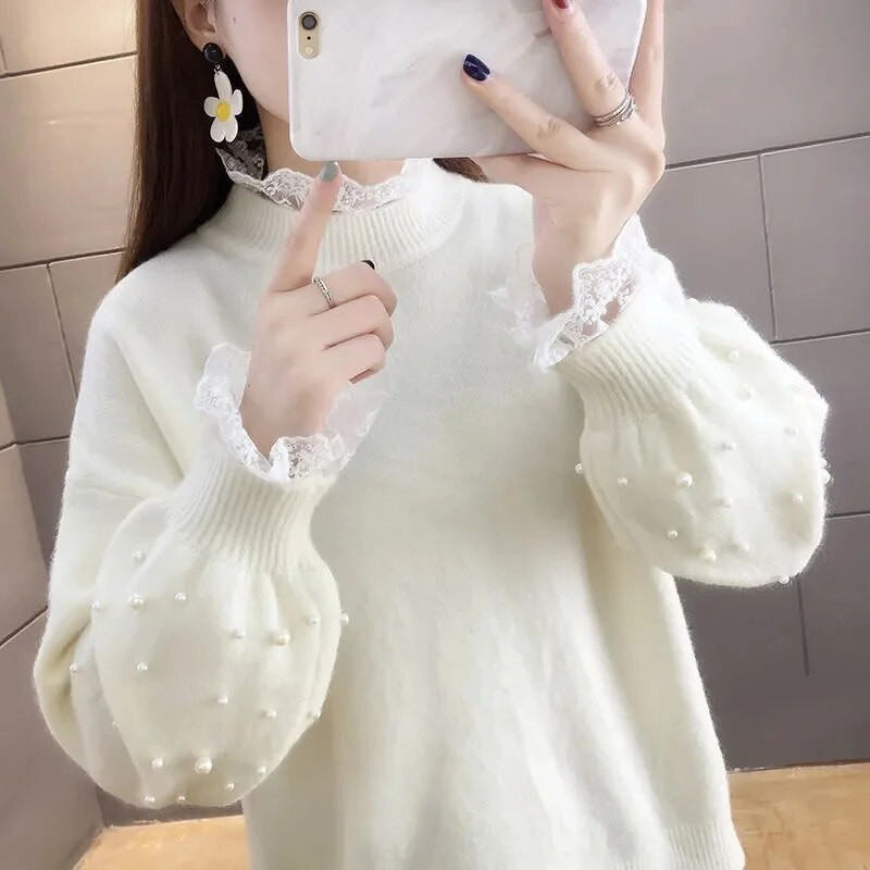 2023. gada jauns bruņurupuču džemperis, sieviešu trikotāžas blūzes, modes dāmu mežģīņu džemperi.