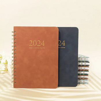 Седмичен плановик за 2024 г. Пълна книга с дневен ред на английски език A5 PU Planner Управление на времето в офиса Дневник за лични срещи