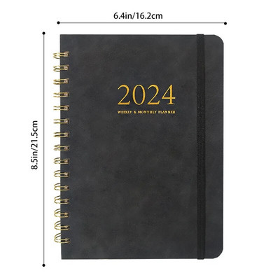 2024 Weekly Planner Full English Agenda Book A5 PU Planner Office Time Management Personal Appointment Journal