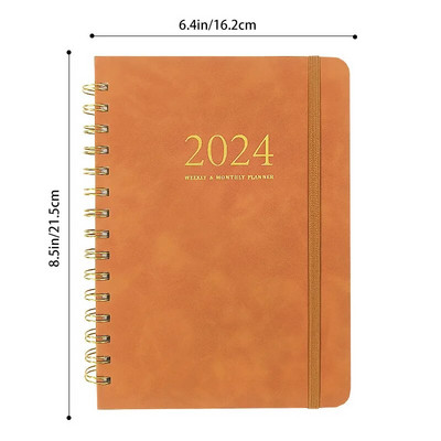 2024 Weekly Planner Full English Agenda Book A5 PU Planner Office Time Management Personal Appointment Journal