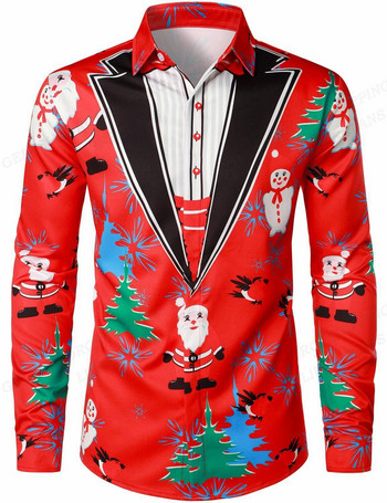 Χριστουγεννιάτικα πουκάμισα της Χαβάης Χριστουγεννιάτικο δέντρο με στάμπα πουκάμισα Ανδρικά πουκάμισα μόδας Μακρυμάνικα μπλούζα παραλίας μπλούζες πέτο Ανδρικά ρούχα