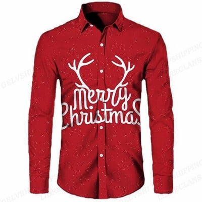 Jõulud Hawaii särgid Jõulupuu trükitud särgid Meeste Moodsärgid Pikkade varrukatega Rannapluus Lapel Bluoses Meeste riided