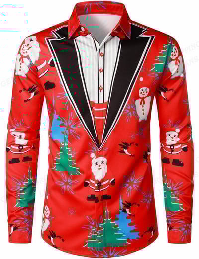 Jõulud Hawaii särgid Jõulupuu trükitud särgid Meeste Moodsärgid Pikkade varrukatega Rannapluus Lapel Bluoses Meeste riided