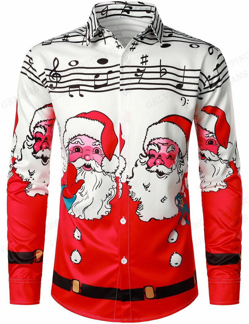 Jõulud Hawaii särgid Jõulupuu trükitud särgid Meeste Moodsärgid Pikkade varrukatega Rannapluus Lapel Bluoses Meeste riided