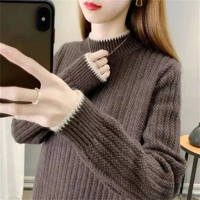Sieviešu rudens džemperis ar apkakli Trikotāžas, mīksti džemperi Kašmira džemperi Pamata džemperi sievietēm 2023. gada rudens ziemas džemperis