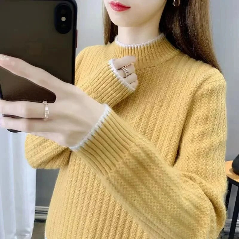 Sieviešu rudens džemperis ar apkakli Trikotāžas, mīksti džemperi Kašmira džemperi Pamata džemperi sievietēm 2023. gada rudens ziemas džemperis