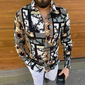 Μόδα Breathable Ανοιξιάτικο ανδρικό πουκάμισο με γκλίτερ στάμπα με μακρυμάνικο casual turndown μπλούζες με τύπωμα με κουμπιά στο δρόμο