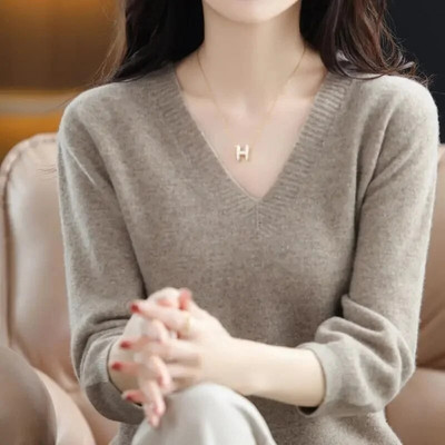 Jauns pavasara rudens sieviešu džemperis Pulovers V veida kakla trikotāžas džemperi Top kašmira džemperis Sieviešu trikotāžas apakškrekls