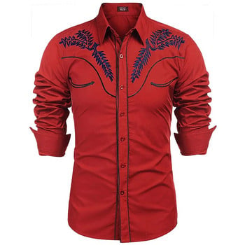 2023 нова мъжка уестърн щампа с дълги ръкави и едноредна риза с ревер, ежедневно социално мъжко клубно улично облекло