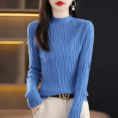Νέο Πλεκτό Πλεκτό πουλόβερ Μακρυμάνικο Πουκάμισο με λεπτή ζιβάγκο Πουλόβερ Φθινοπωρινό Χειμώνα μαλακά μπλούζα πουλόβερ για γυναίκες