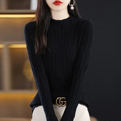 Νέο Πλεκτό Πλεκτό πουλόβερ Μακρυμάνικο Πουκάμισο με λεπτή ζιβάγκο Πουλόβερ Φθινοπωρινό Χειμώνα μαλακά μπλούζα πουλόβερ για γυναίκες