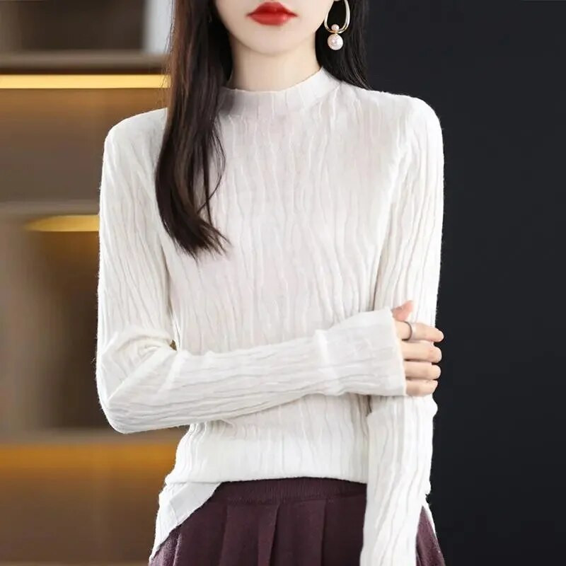 Νέο Πλεκτό Πλεκτό πουλόβερ Μακρυμάνικο Πουκάμισο με λεπτή ζιβάγκο Πουλόβερ Φθινοπωρινό Χειμώνα μαλακά μπλούζα πουλόβερ για γυναίκες