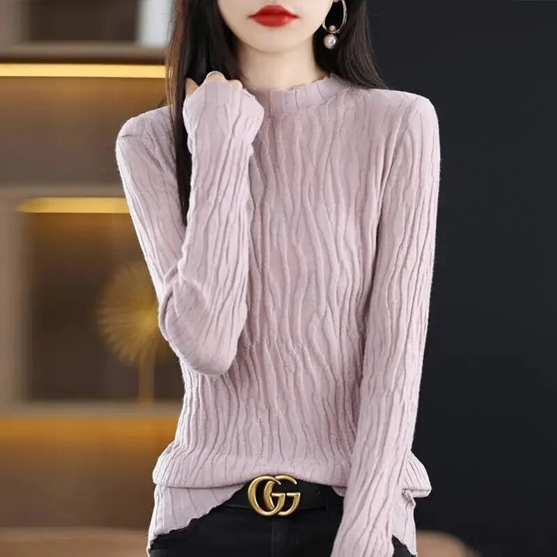 Νέο Πλεκτό Πλεκτό πουλόβερ Μακρυμάνικο Πουκάμισο με λεπτή ζιβάγκο Πουλόβερ Φθινοπωρινό Χειμώνα μαλακά μπλούζα πουλόβερ για γυναίκες