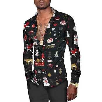 2023 Αστείο χριστουγεννιάτικο θέμα Ανδρικά πουκάμισα 3D εκτύπωσης Casual μακρυμάνικα μπλουζάκια Streetwear Unisex Κομψό Χαβάης πουκάμισο για γιορτινό πάρτι