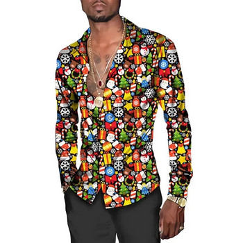 2023 г. Забавна коледна тема 3D печат Мъжки ризи Ежедневни стрийт ризи с дълъг ръкав Унисекс празнично парти Шикозна хавайска риза
