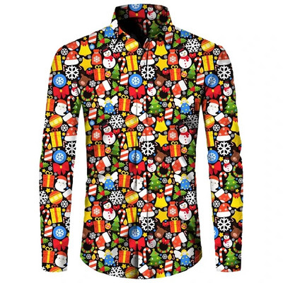 2023. gada smieklīgi Ziemassvētku tēmas 3D drukas vīriešu krekli Ikdienišķs ielu apģērbs ar garām piedurknēm, topi Unisex brīvdienu ballītei, elegants havajiešu krekls