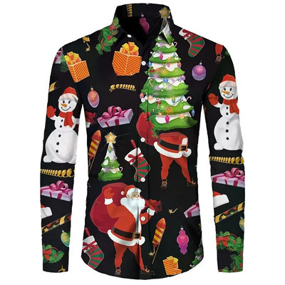 2023. gada smieklīgi Ziemassvētku tēmas 3D drukas vīriešu krekli Ikdienišķs ielu apģērbs ar garām piedurknēm, topi Unisex brīvdienu ballītei, elegants havajiešu krekls