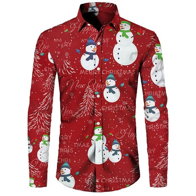 2023. gada smieklīgi Ziemassvētku tēmas 3D drukas vīriešu krekli Ikdienišķs ielu apģērbs ar garām piedurknēm, topi Unisex brīvdienu ballītei, elegants havajiešu krekls