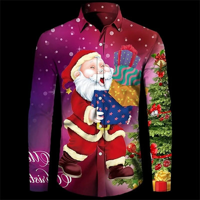 2023. gada smieklīgi Ziemassvētku tēmas 3D drukas vīriešu krekli Ikdienišķs ielu apģērbs ar garām piedurknēm, topi Unisex brīvdienu ballītei, elegants havajiešu krekls