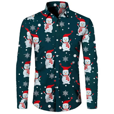 2023. gada smieklīgi Ziemassvētku tēmas 3D drukas vīriešu krekli Ikdienišķs ielu apģērbs ar garām piedurknēm, topi Unisex brīvdienu ballītei, elegants havajiešu krekls