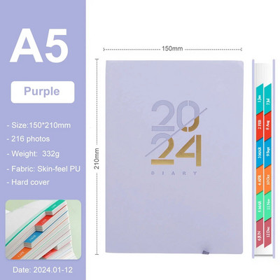 2024 Jan-Dec Planner Σημειωματάριο Ισπανικής/Αγγλικής Γλώσσας A5 PU Δερμάτινο εξώφυλλο Σχολικό Πρόγραμμα Ατζέντας Εβδομαδιαίο Μηνιαίο Ημερολόγιο Οργάνωση