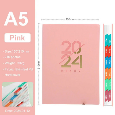 2024 Jan-Dec Planner Σημειωματάριο Ισπανικής/Αγγλικής Γλώσσας A5 PU Δερμάτινο εξώφυλλο Σχολικό Πρόγραμμα Ατζέντας Εβδομαδιαίο Μηνιαίο Ημερολόγιο Οργάνωση