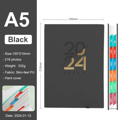 2024 Jan-Dec Planner Σημειωματάριο Ισπανικής/Αγγλικής Γλώσσας A5 PU Δερμάτινο εξώφυλλο Σχολικό Πρόγραμμα Ατζέντας Εβδομαδιαίο Μηνιαίο Ημερολόγιο Οργάνωση