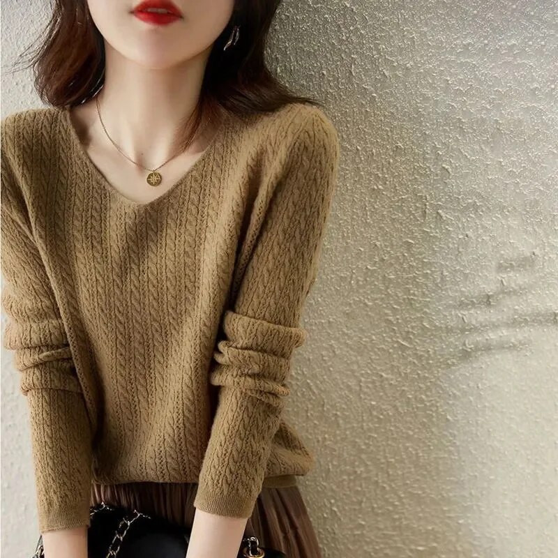 Sieviešu Džemperis Pavasaris Rudens Trikotāžas Puloveri V-veida kakla izgriezums Slim Fit Apakšpuse Krekli Masīvi Mīksti Trikotāža Džemperi Trikotāžas Pamata svīteri
