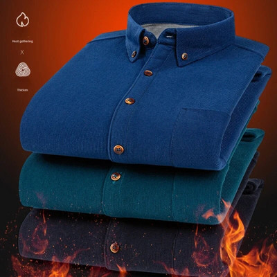 2024 Мъжка кадифена кадифена поларена топла карирана ежедневна риза с обикновена кройка, дебела ежедневна риза с марка дрехи плюс L-6XL