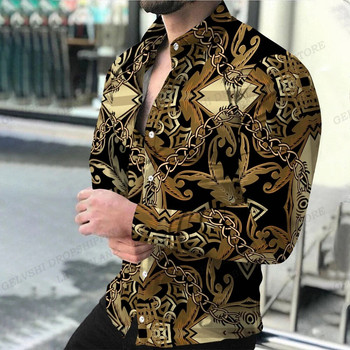Хавайски ризи с дълъг ръкав Мъжка модна риза Луксозна блуза в европейски стил Златна плажна блуза Мъжко облекло Професия Camisas Мъжки