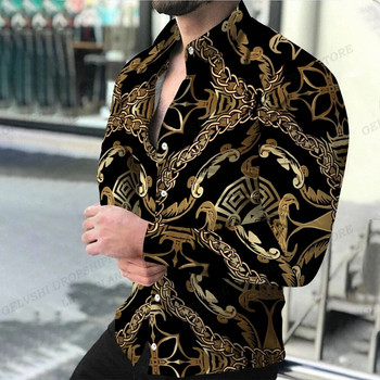 Хавайски ризи с дълъг ръкав Мъжка модна риза Луксозна блуза в европейски стил Златна плажна блуза Мъжко облекло Професия Camisas Мъжки