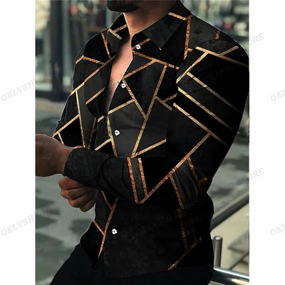 Havaju salu krekli ar garām piedurknēm Vīriešu modes krekls Luksusa Eiropas stila blūze Zelta pludmales blūze Vīriešu apģērbi Aicinājums Camisas Vīriešu